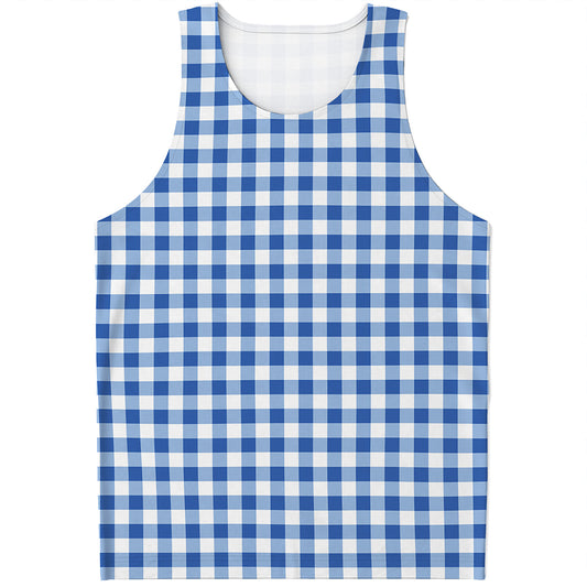 Sapphire Blue Check Pattern Print Men's Tank Top