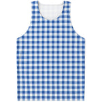Sapphire Blue Check Pattern Print Men's Tank Top
