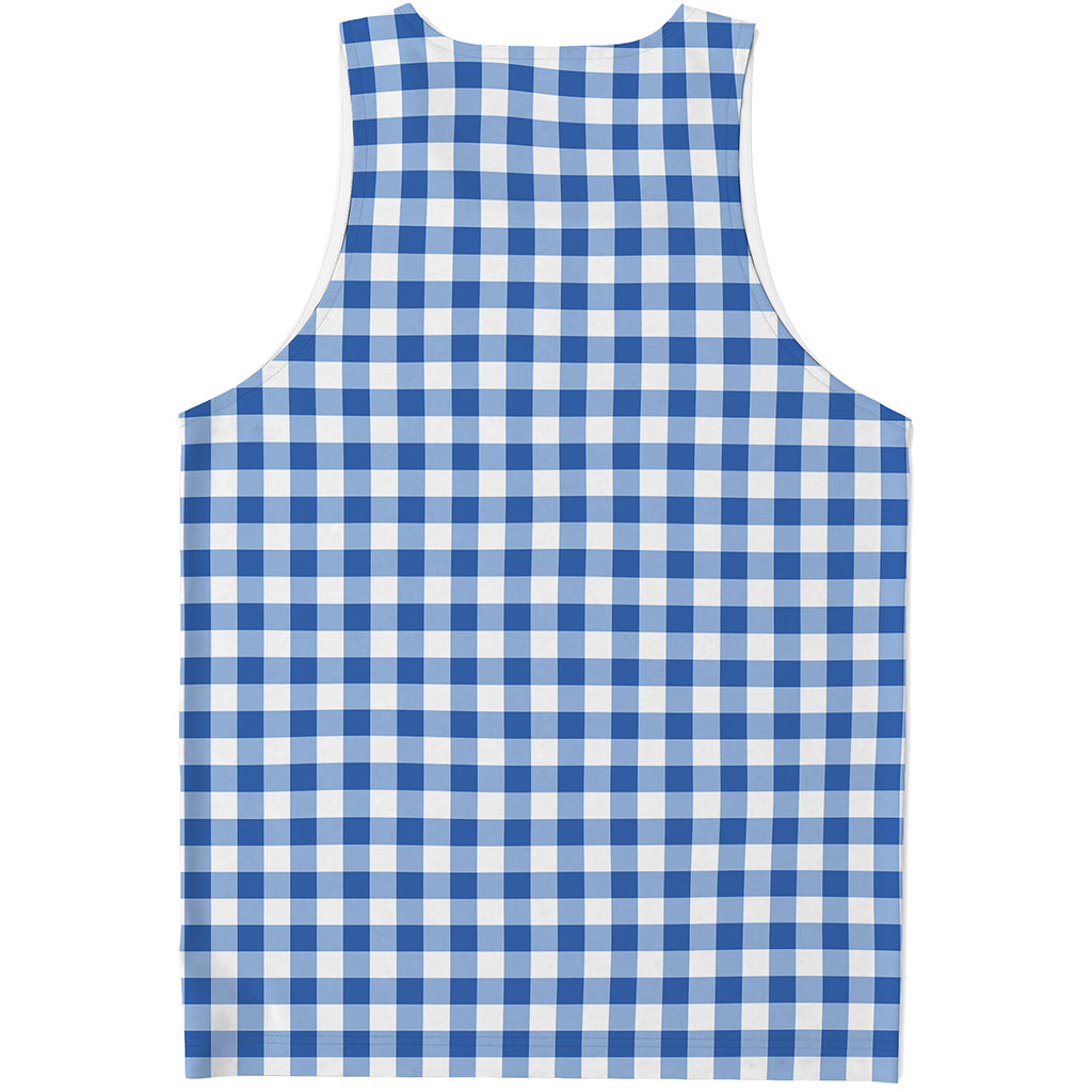 Sapphire Blue Check Pattern Print Men's Tank Top