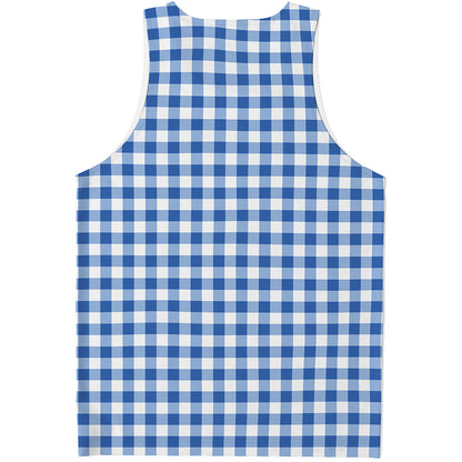 Sapphire Blue Check Pattern Print Men's Tank Top