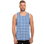 Sapphire Blue Check Pattern Print Men's Tank Top
