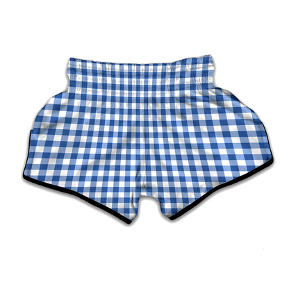 Sapphire Blue Check Pattern Print Muay Thai Boxing Shorts