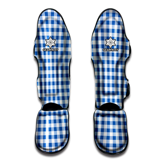 Sapphire Blue Check Pattern Print Muay Thai Shin Guard