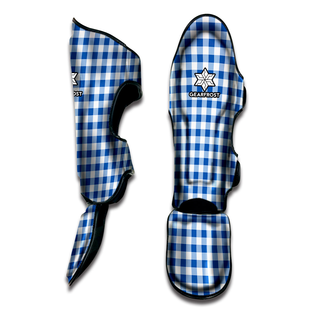 Sapphire Blue Check Pattern Print Muay Thai Shin Guard