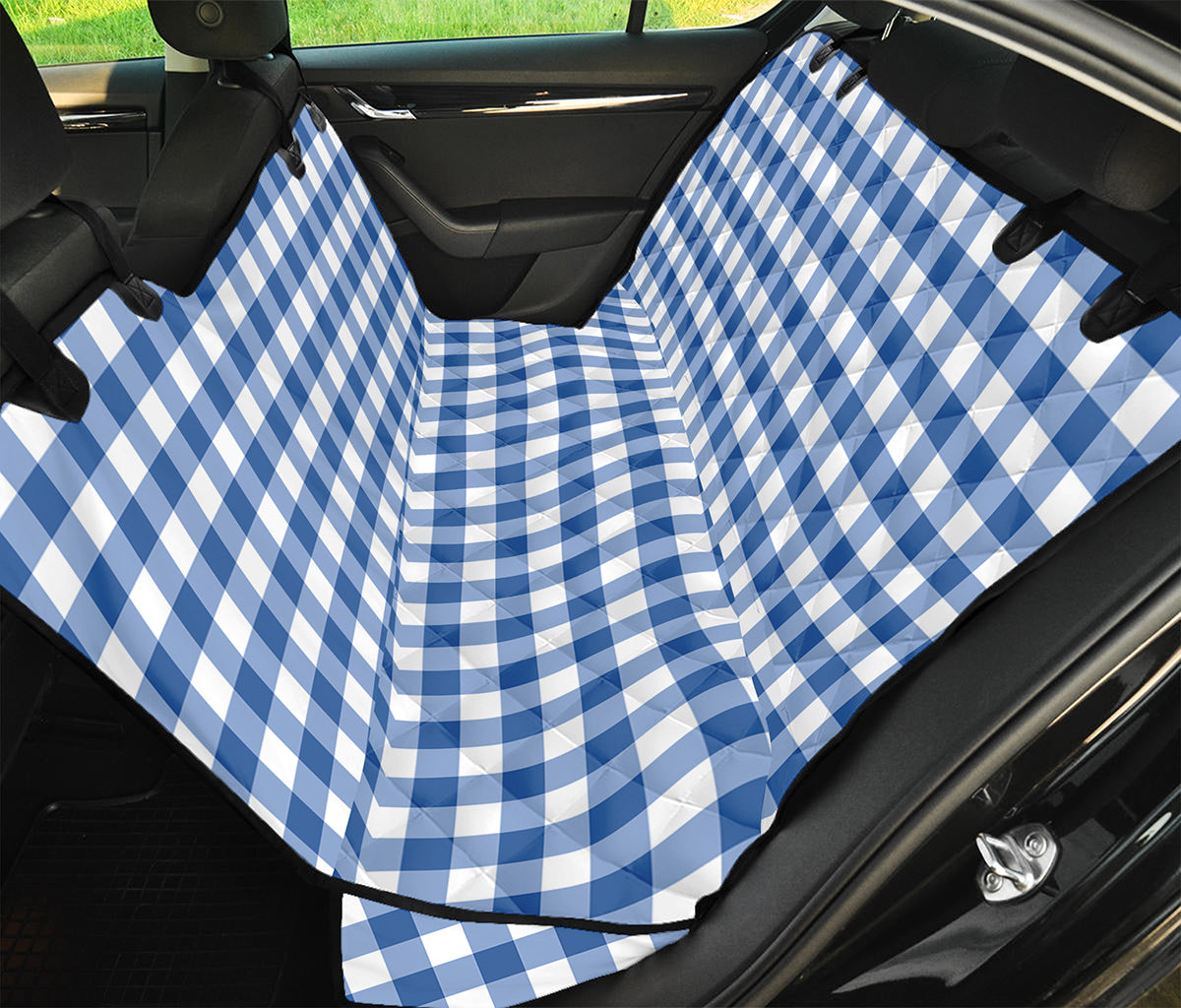 Sapphire Blue Check Pattern Print Pet Car Back Seat Cover