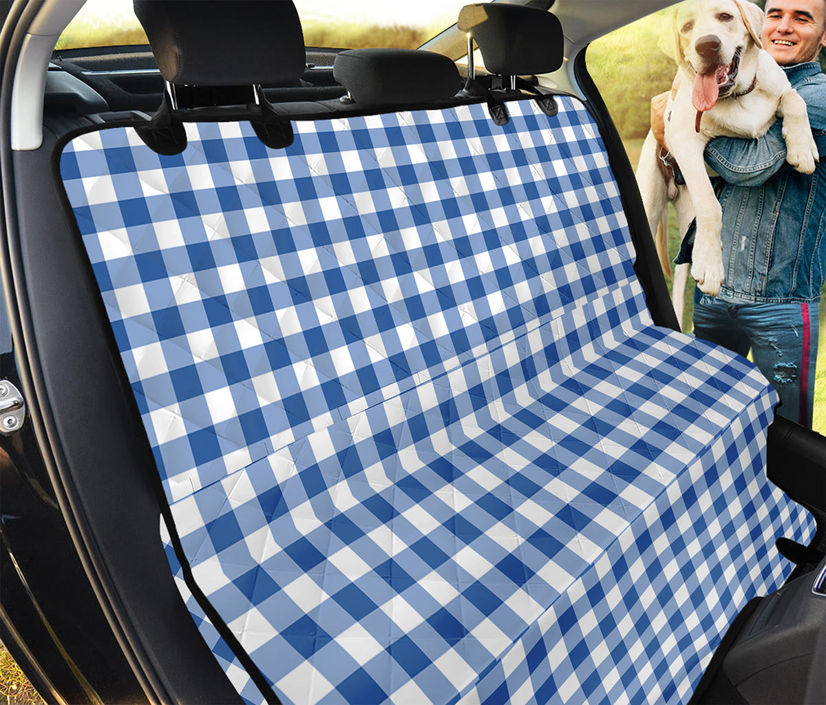 Sapphire Blue Check Pattern Print Pet Car Back Seat Cover