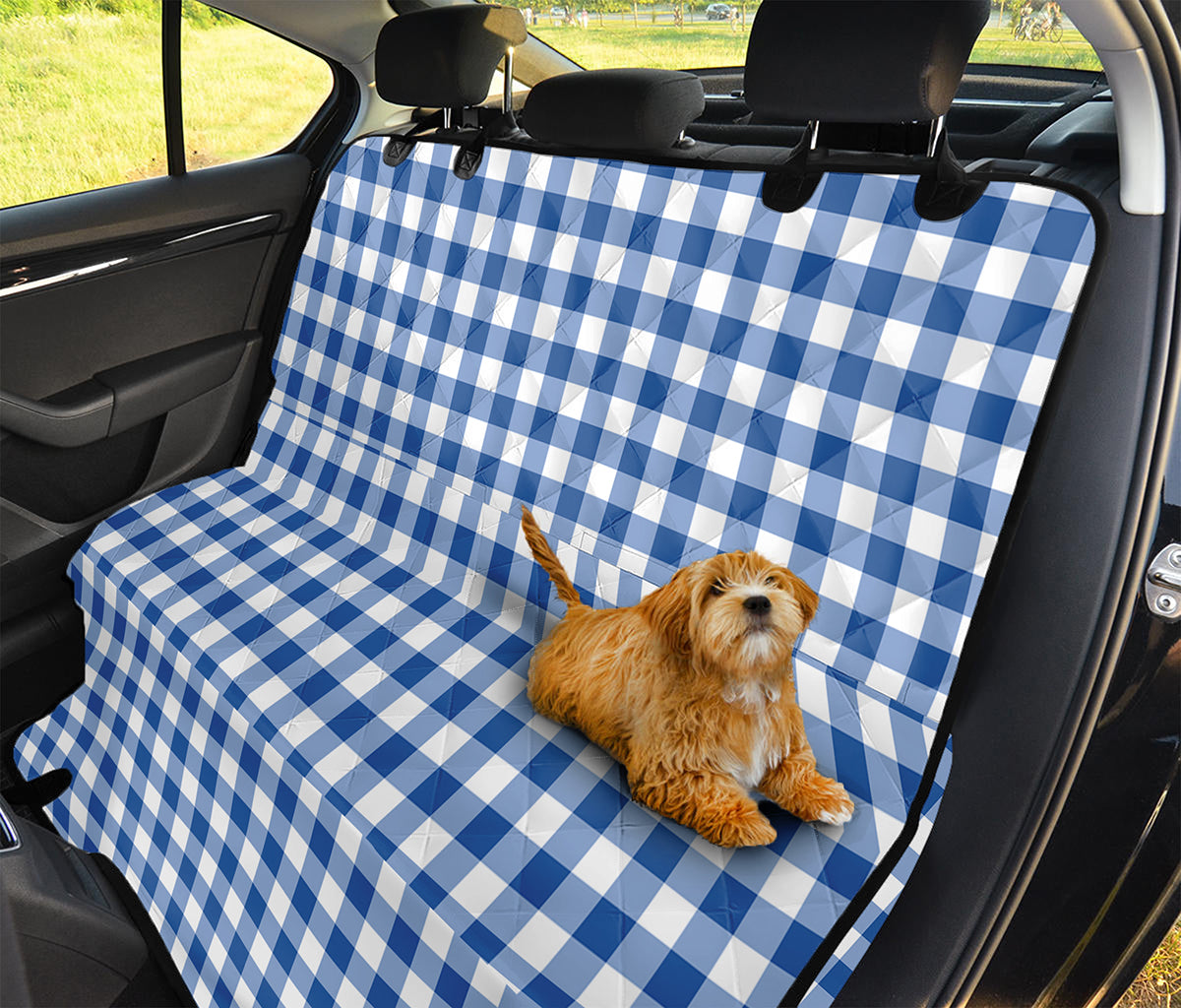 Sapphire Blue Check Pattern Print Pet Car Back Seat Cover