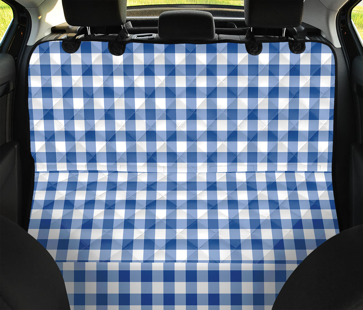 Sapphire Blue Check Pattern Print Pet Car Back Seat Cover
