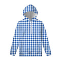 Sapphire Blue Check Pattern Print Pullover Hoodie