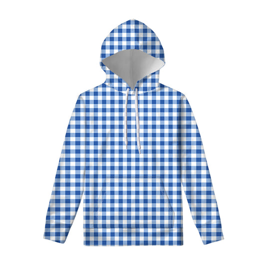 Sapphire Blue Check Pattern Print Pullover Hoodie