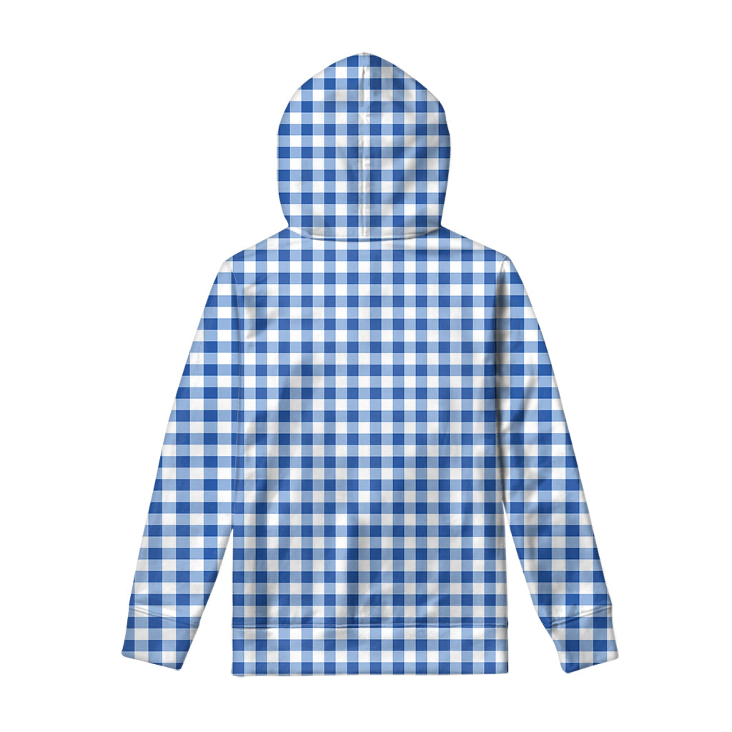 Sapphire Blue Check Pattern Print Pullover Hoodie