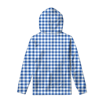 Sapphire Blue Check Pattern Print Pullover Hoodie