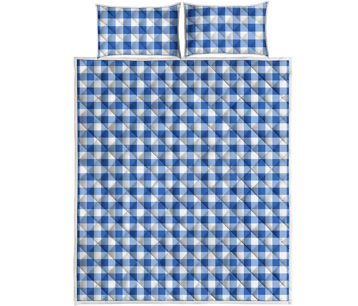 Sapphire Blue Check Pattern Print Quilt Bed Set
