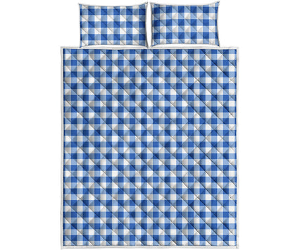 Sapphire Blue Check Pattern Print Quilt Bed Set