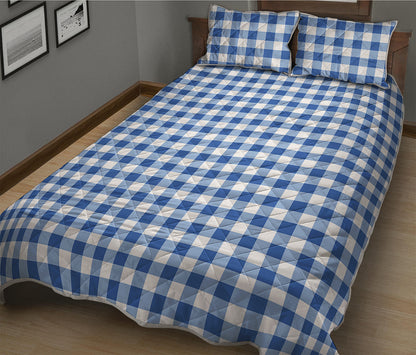 Sapphire Blue Check Pattern Print Quilt Bed Set