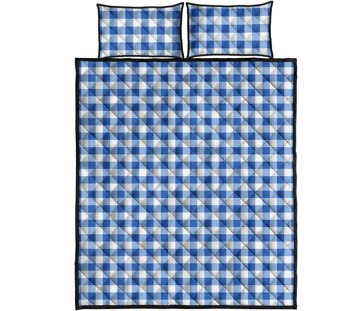 Sapphire Blue Check Pattern Print Quilt Bed Set