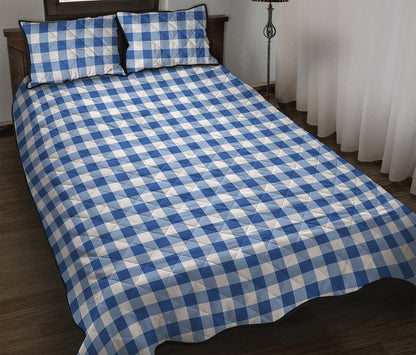Sapphire Blue Check Pattern Print Quilt Bed Set