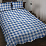 Sapphire Blue Check Pattern Print Quilt Bed Set