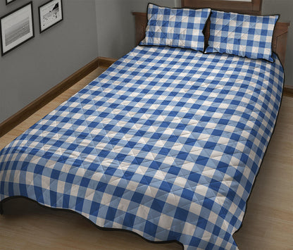 Sapphire Blue Check Pattern Print Quilt Bed Set