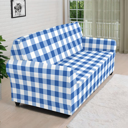 Sapphire Blue Check Pattern Print Sofa Cover