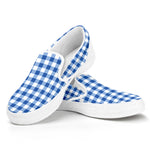 Sapphire Blue Check Pattern Print White Slip On Shoes