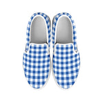 Sapphire Blue Check Pattern Print White Slip On Shoes