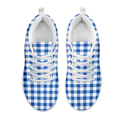 Sapphire Blue Check Pattern Print White Sneakers