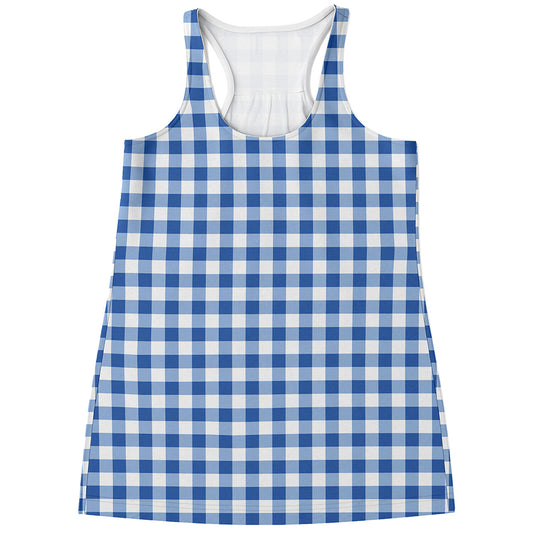 Sapphire Blue Check Pattern Print Women's Racerback Tank Top