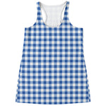 Sapphire Blue Check Pattern Print Women's Racerback Tank Top