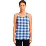 Sapphire Blue Check Pattern Print Women's Racerback Tank Top