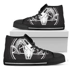 Satan Goat Skull Pentagram Print Black High Top Shoes