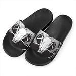 Satan Goat Skull Pentagram Print Black Slide Sandals