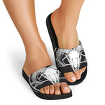 Satan Goat Skull Pentagram Print Black Slide Sandals