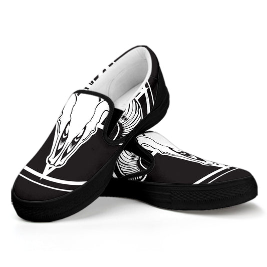 Satan Goat Skull Pentagram Print Black Slip On Shoes