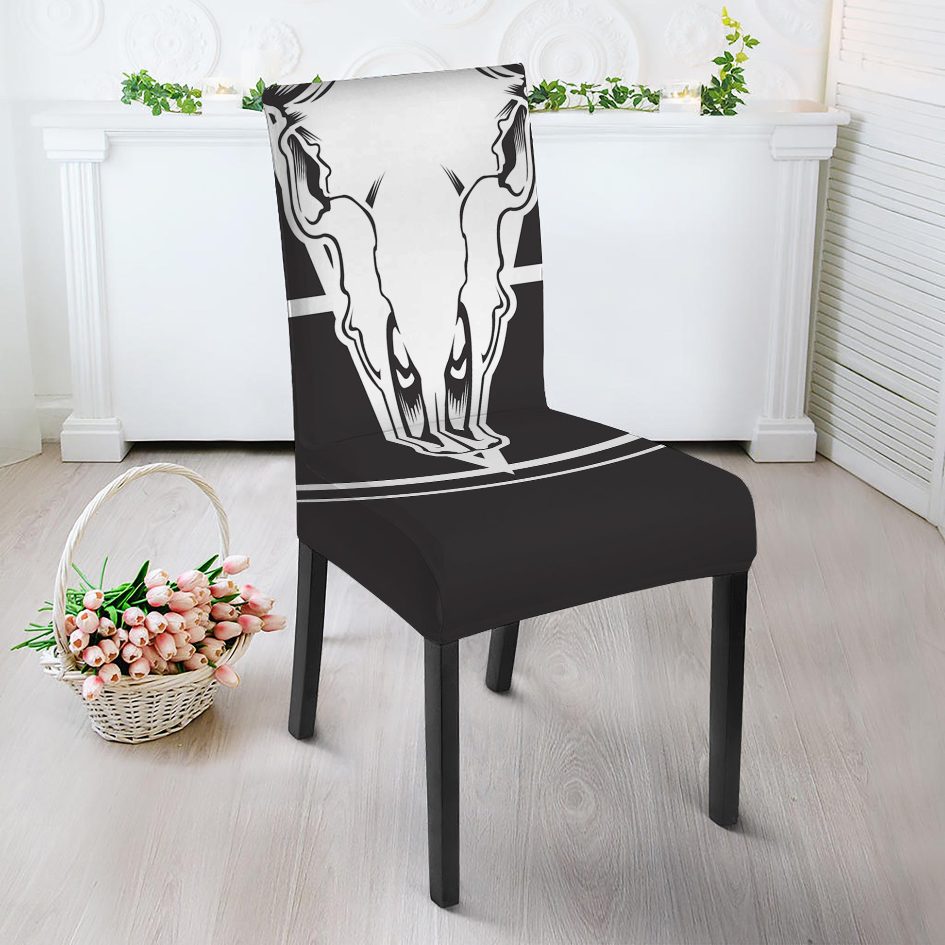 Satan Goat Skull Pentagram Print Dining Chair Slipcover