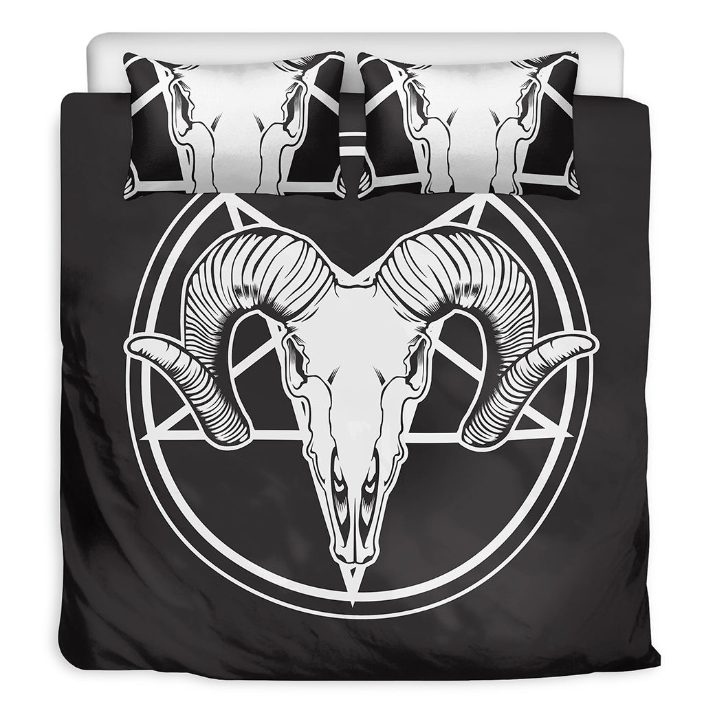 Satan Goat Skull Pentagram Print Duvet Cover Bedding Set