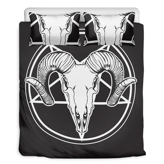 Satan Goat Skull Pentagram Print Duvet Cover Bedding Set