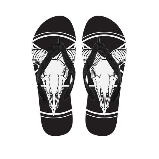 Satan Goat Skull Pentagram Print Flip Flops