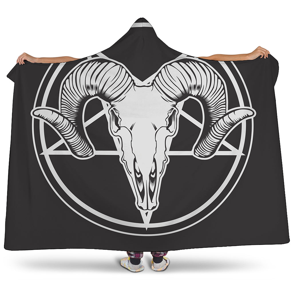Satan Goat Skull Pentagram Print Hooded Blanket