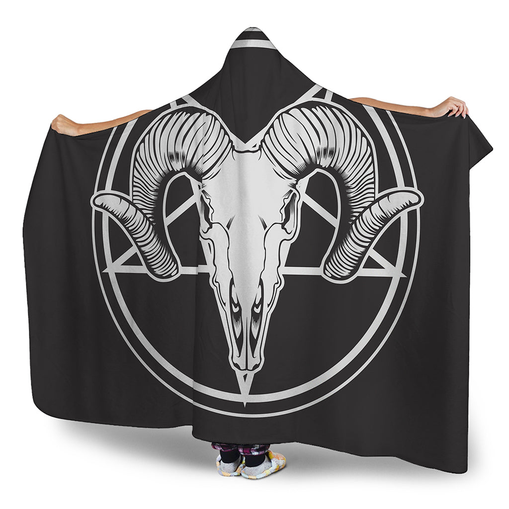 Satan Goat Skull Pentagram Print Hooded Blanket