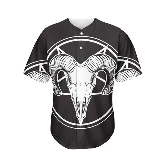 Satan Goat Skull Pentagram Print Men's Baseball Jersey