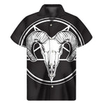 Satan Goat Skull Pentagram Print Men's Short Sleeve Shirt