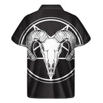 Satan Goat Skull Pentagram Print Men's Short Sleeve Shirt
