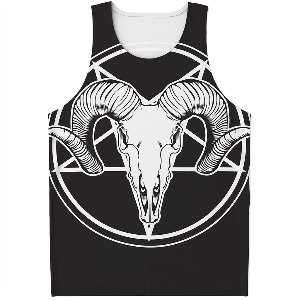 Satan Goat Skull Pentagram Print Men's Tank Top