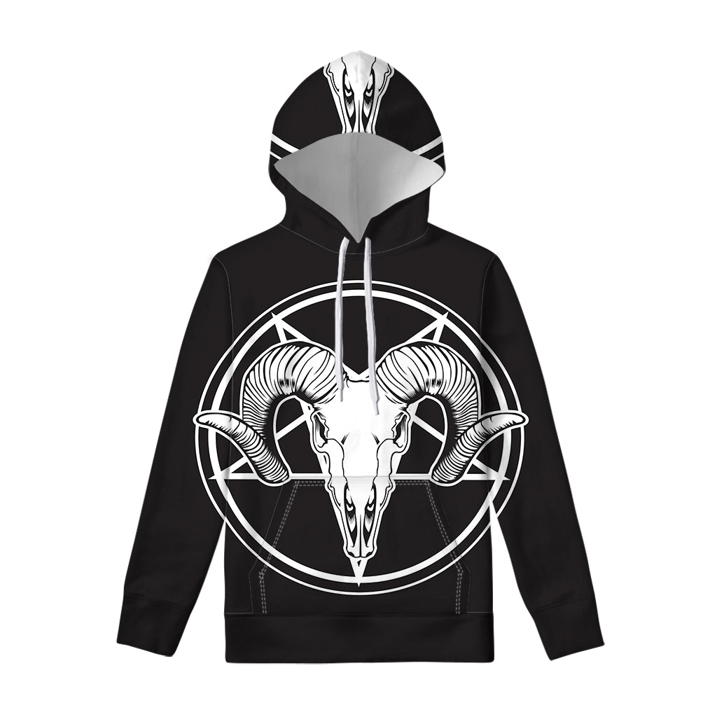 Satan Goat Skull Pentagram Print Pullover Hoodie