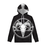 Satan Goat Skull Pentagram Print Pullover Hoodie
