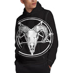 Satan Goat Skull Pentagram Print Pullover Hoodie