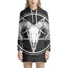 Satan Goat Skull Pentagram Print Pullover Hoodie Dress