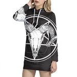 Satan Goat Skull Pentagram Print Pullover Hoodie Dress
