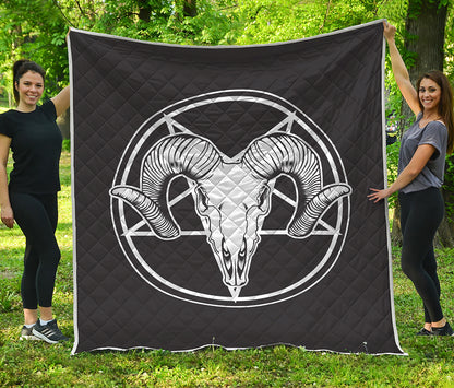 Satan Goat Skull Pentagram Print Quilt